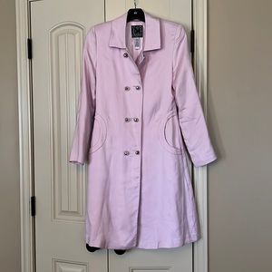 Vintage 2000’s Cynthia Rowley pink coat w/ silver buttons & heart patch elbows